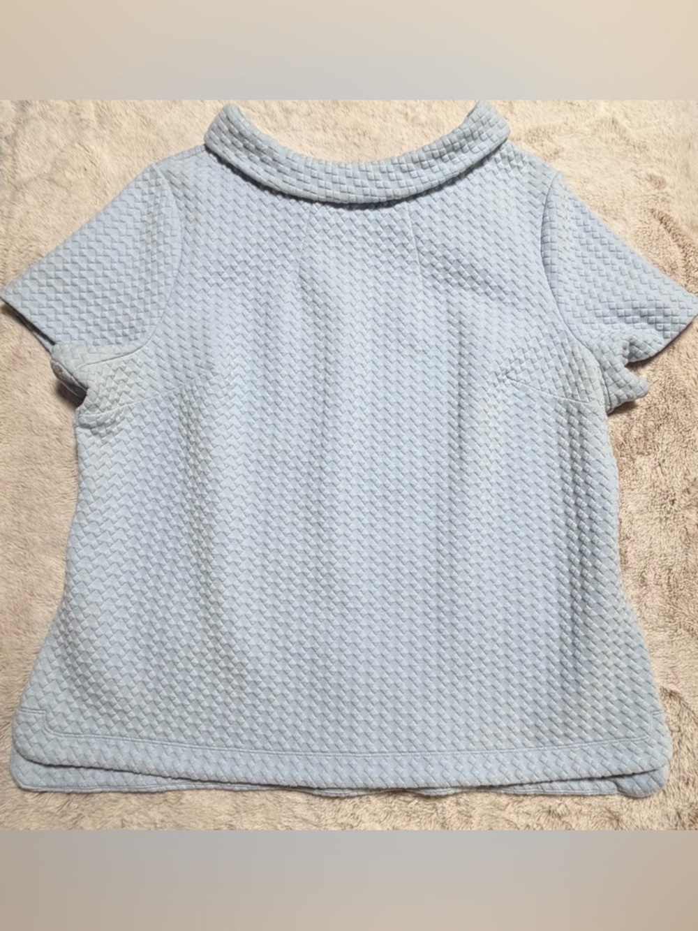 Women’s Boden Baby Blue Textured Short Sleeve Top w/Marilyn Collar 18